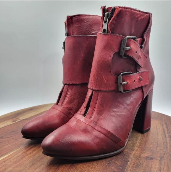 Freebird Joey Boots Women's 8 Red Leather Distressed Buckle Western Heel Pointed - Picture 4 of 13